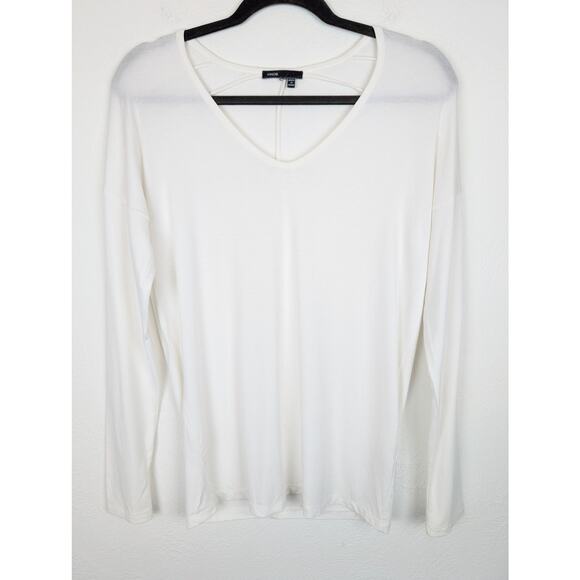 Vince Top Micro Modal V Neck Back Seams Relaxed Soft Cream Minimalist Size S - Picture 1 of 11